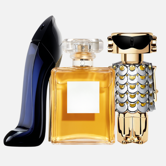 Combo of 3 Women’s Perfumes – Good Girl by CH, Nº5 by CH, and Fame by PR (each 100ml)